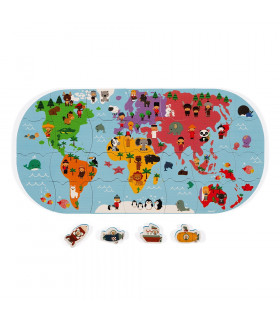 World map, puzzle in the water