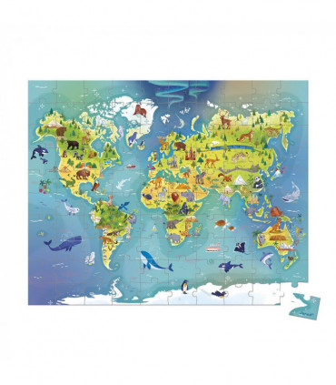 Mapa sveta, puzzle v kufríku 100ks Janod